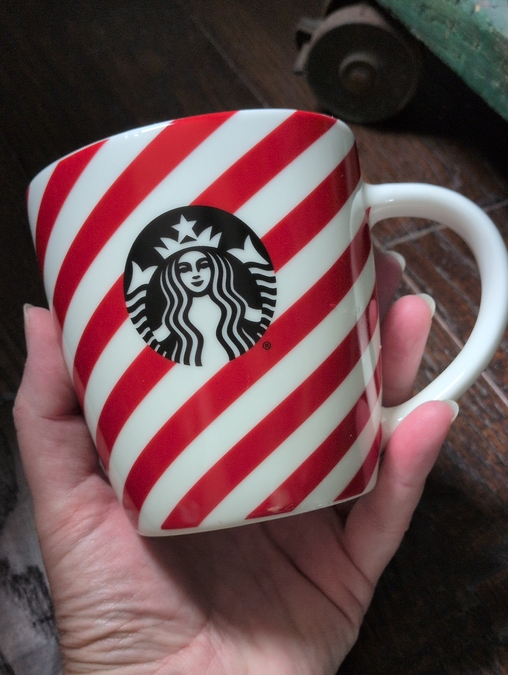 STARBUCKS I Red & White Striped Ceramic Coffee Cup with Black Logo